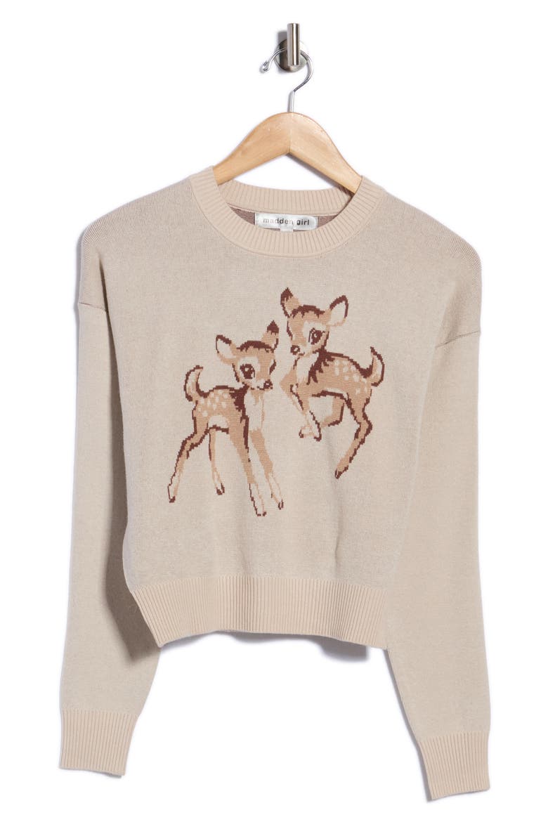 Reindeer Jacquard Sweater, Main, color, ALMOND COMBO