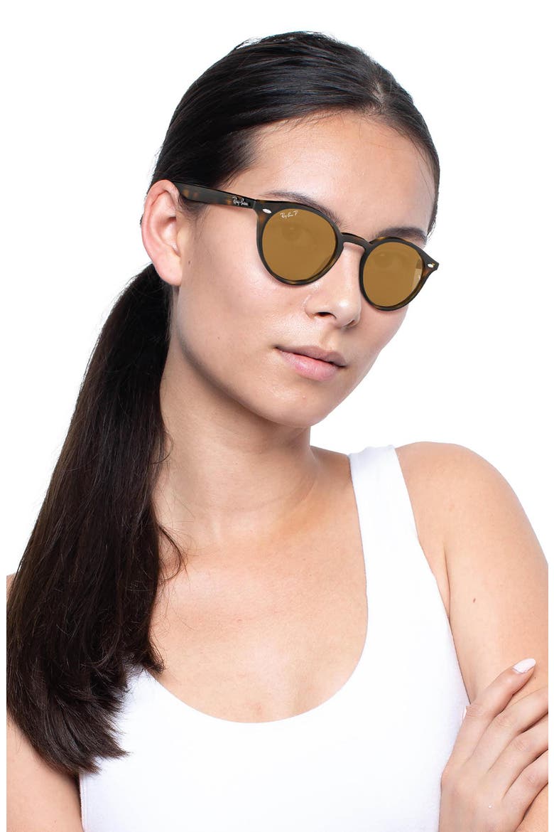 49mm Polarized Round Sunglasses, Alternate, color, DARK HAVANA SOLID