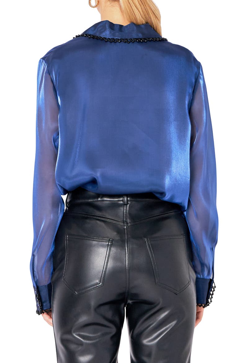 Beaded Organza Sleeve Shirt, Alternate, color, NAVY