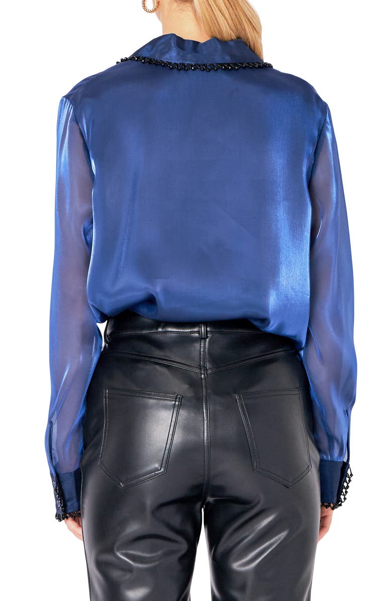 Endless Rose Beaded Organza Sleeve Shirt, Alternate, color, Navy