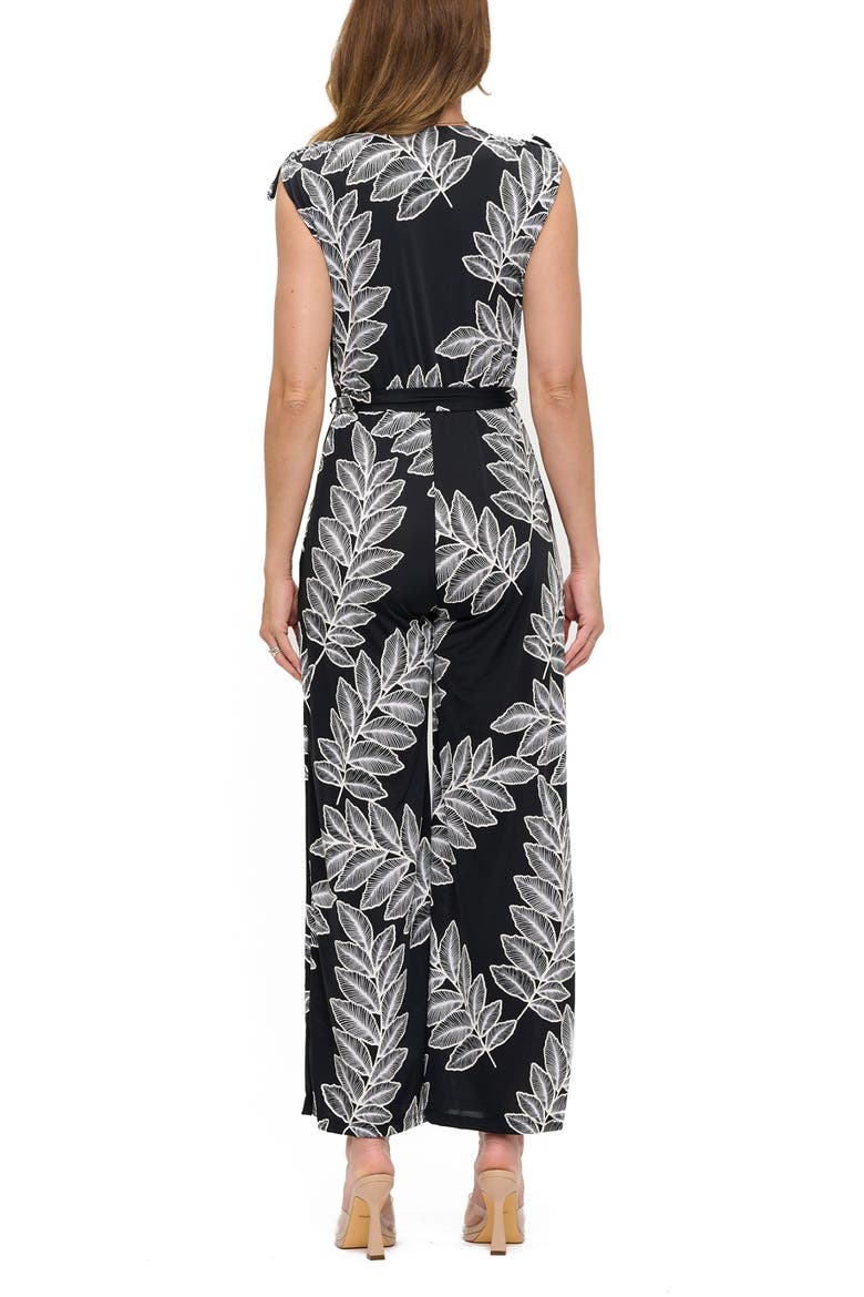 Tie Waist Wide Leg Jumpsuit, Alternate, color, BLACK LEAF