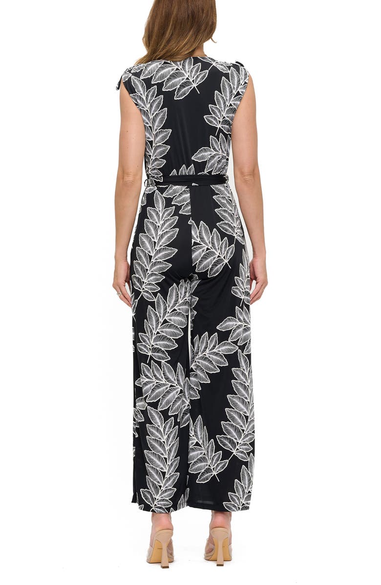 O.L. Tie Waist Wide Leg Jumpsuit, Alternate, color, Black Leaf