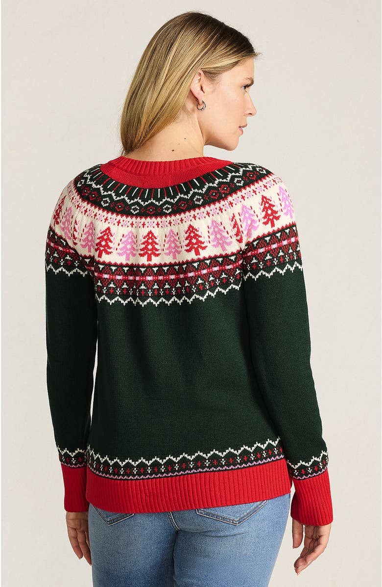 Lands' End Drifter Jacquard Raglan Crew Neck Sweater, Alternate, color, Trees/Green And Red