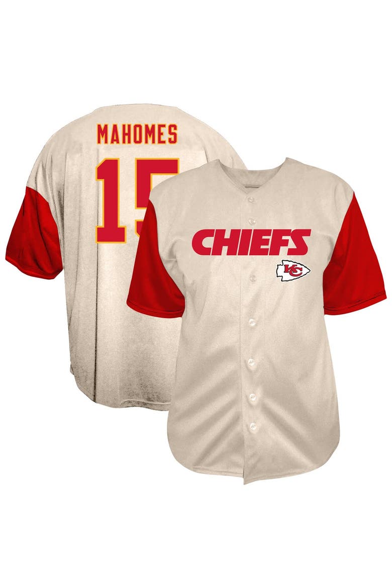 Men's Fanatics Patrick Mahomes Cream Kansas City Chiefs Big & Tall Baseball Button-Up Shirt, Main, color, Cream