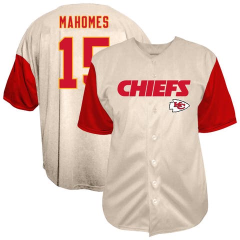 Men
s Fanatics Patrick Mahomes Cream Kansas City Chiefs Big 
Tall Baseball Button-Up Shirt