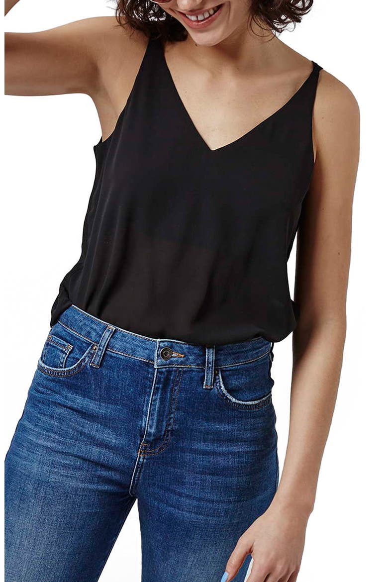 Double Strap V-Back Camisole, Main, color, BLACK