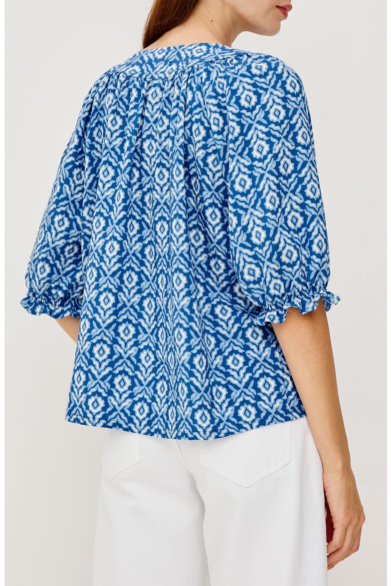 Belina Floral Three-Quarter Sleeve Top, Alternate, color, BLUE IKAT
