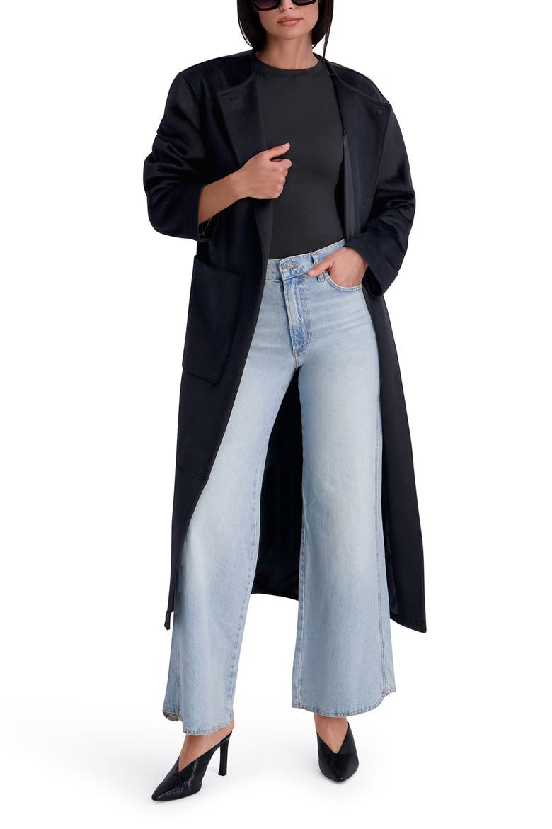 Jewel Neck Wool Blend Wrap Coat, Alternate, color, BLACK