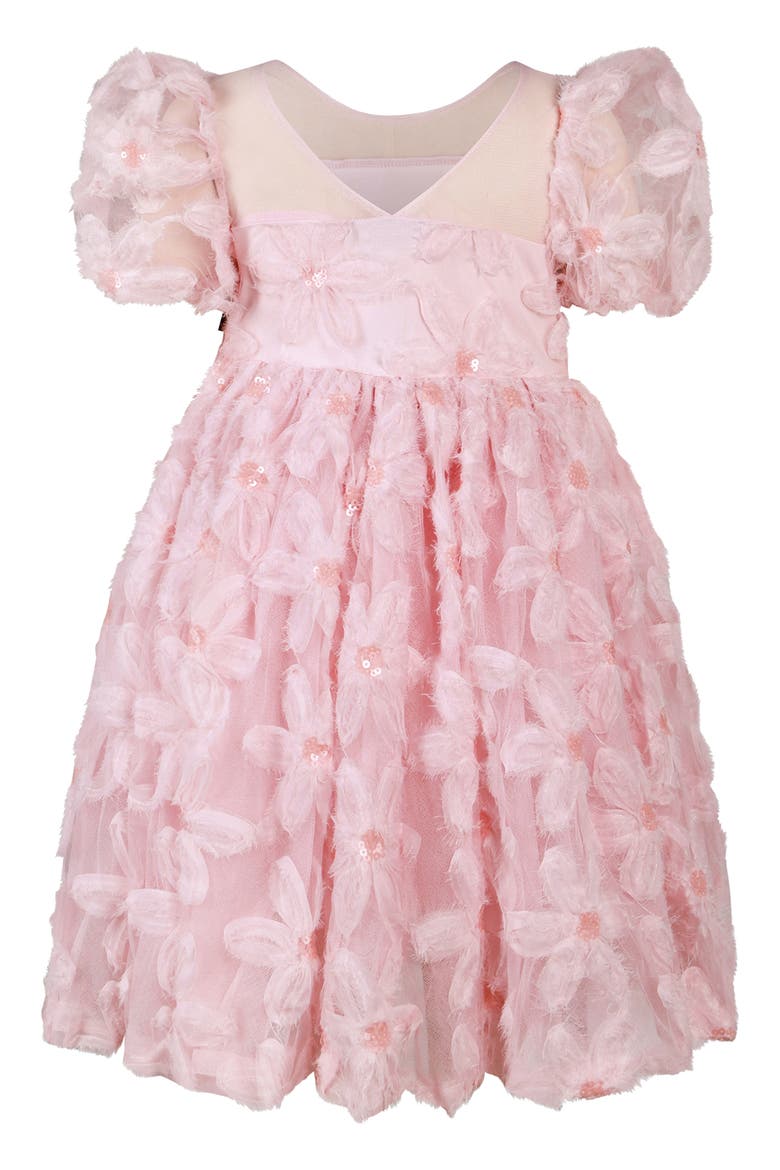 Kids' 3D Floral Puff Sleeve Tulle Party Dress, Alternate, color, SOFT PINK