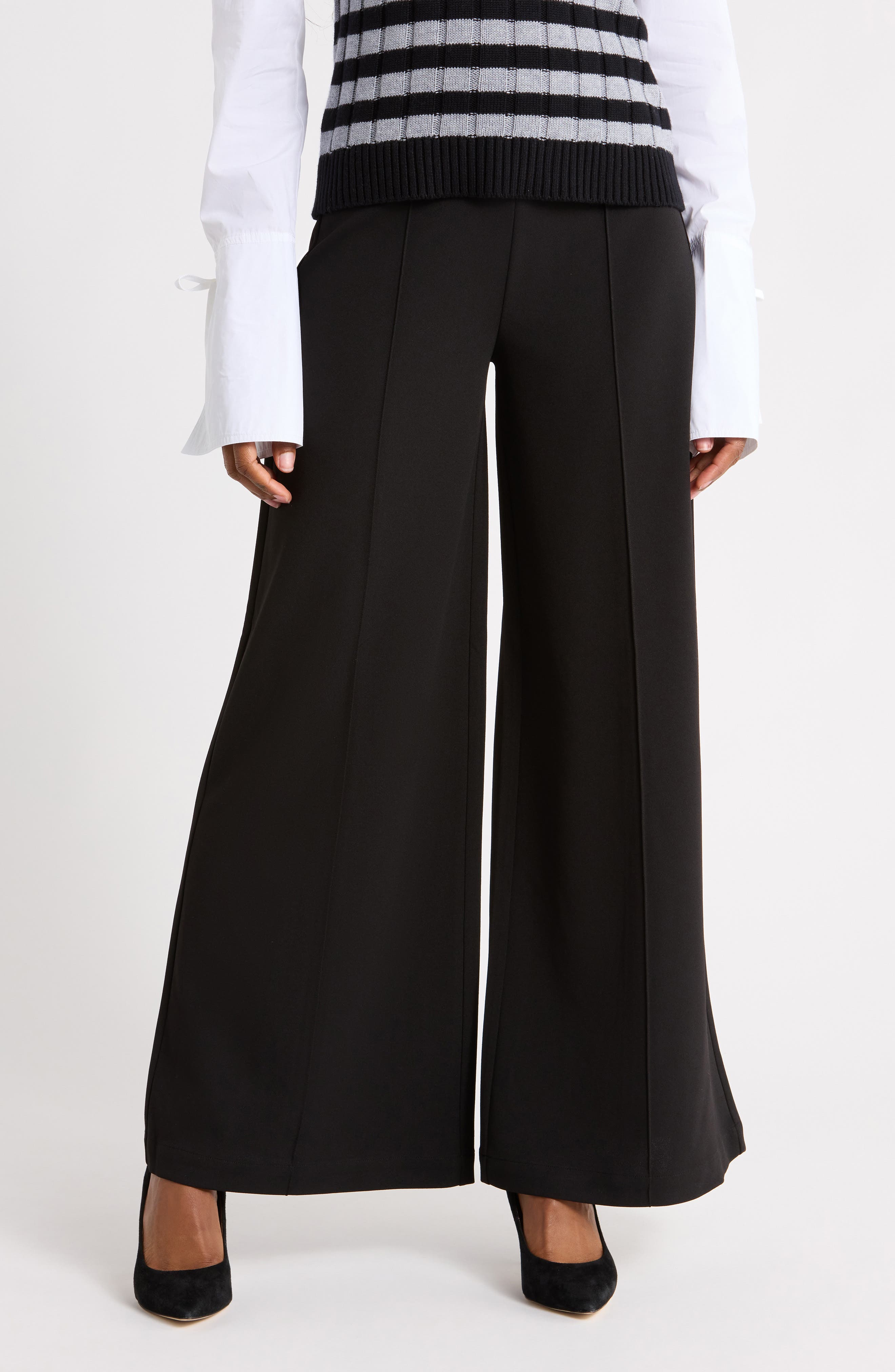 Tempest Pleat Wide Leg Knit Pull-on Pants