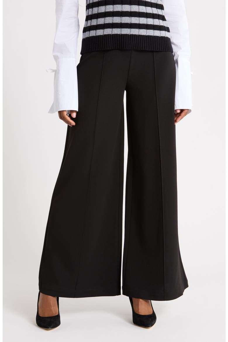 Tempest Pleat Wide Leg Knit Pull-on Pants, Main, color, BLACK