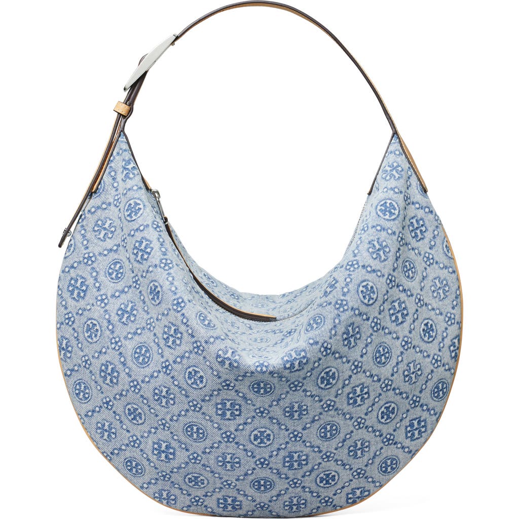 Tory Burch T Monogram Denim Balloon Bag In Blue