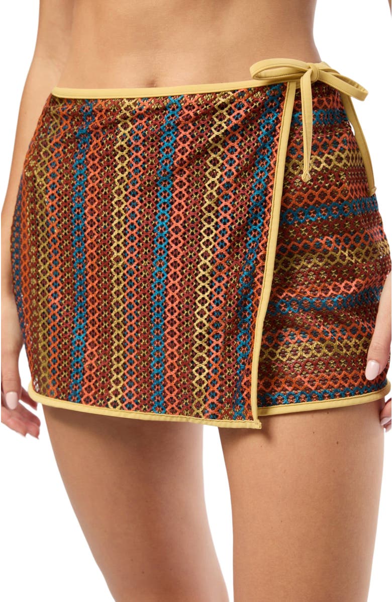 Onia Crochet Mesh Mini Wrap Skirt, Alternate, color, Pale Gold Multi