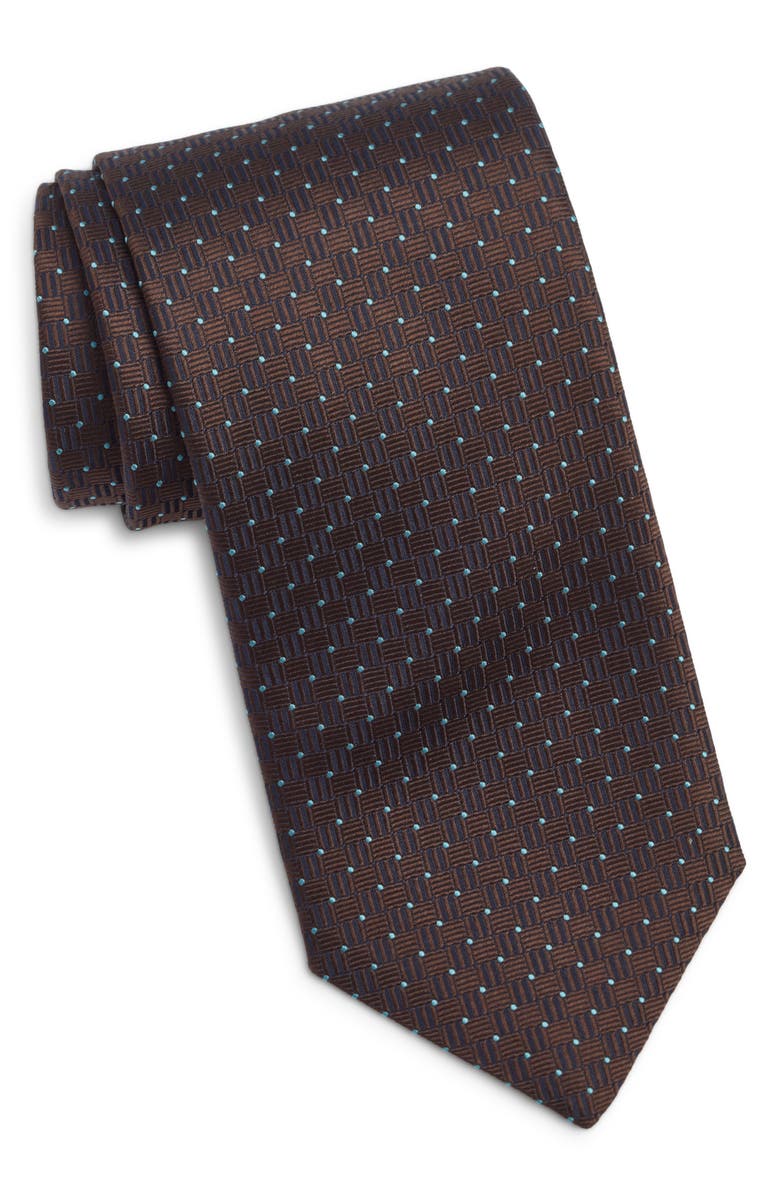 Canali Geometric Silk Tie, Main, color, Dark Brown