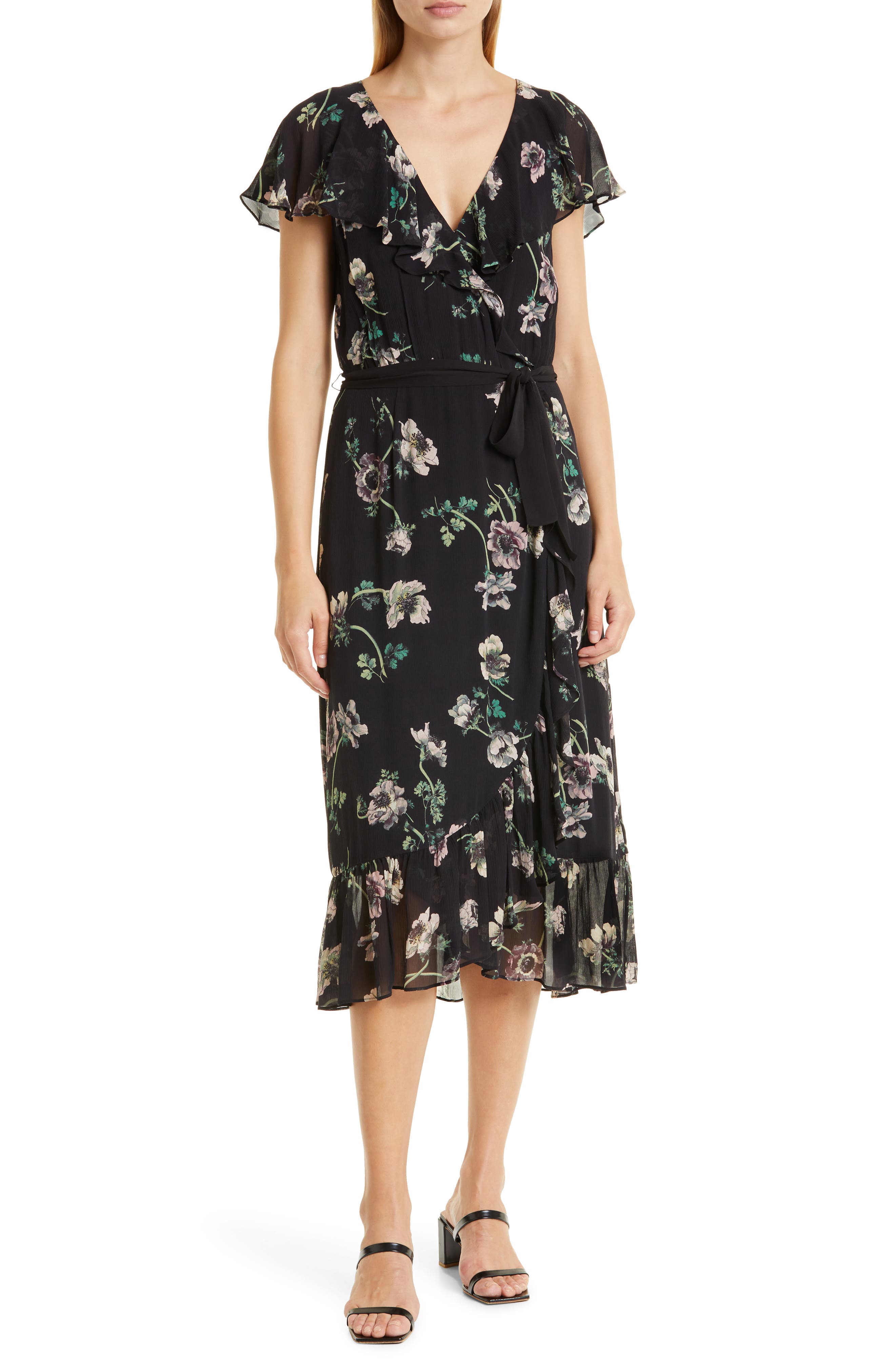 Palisades Cap Sleeve Silk Wrap Dress