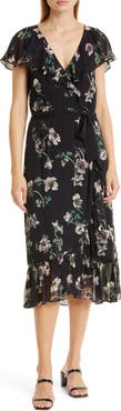 PAIGE Palisades Cap Sleeve Silk Wrap Dress