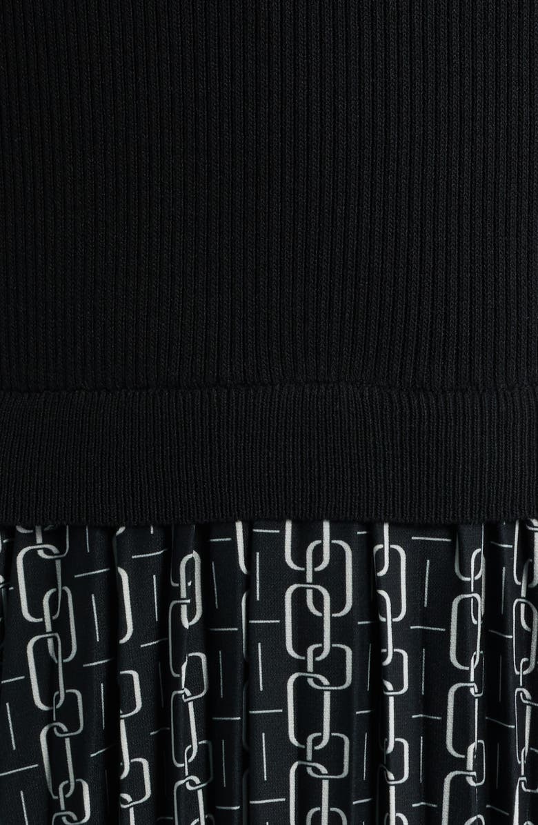 ZOE AND CLAIRE Pleated Long Sleeve Mixed Media Dress, Alternate, color, Black Multi