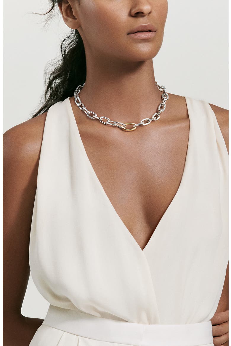 DY Madison Chain Necklace in Silver with 18K Gold, 11mm, Alternate, color, SILVER