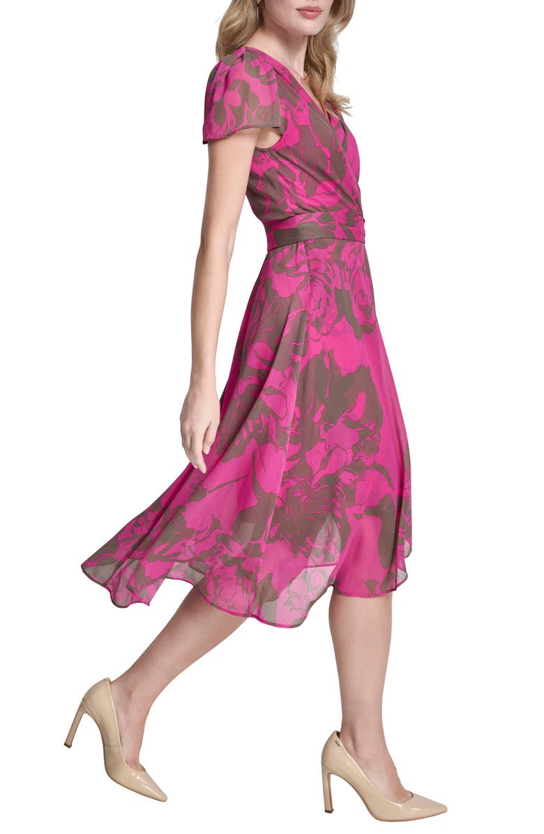 DKNY Flutter Sleeve Mock Wrap Dress, Alternate, color, Modern Bloom