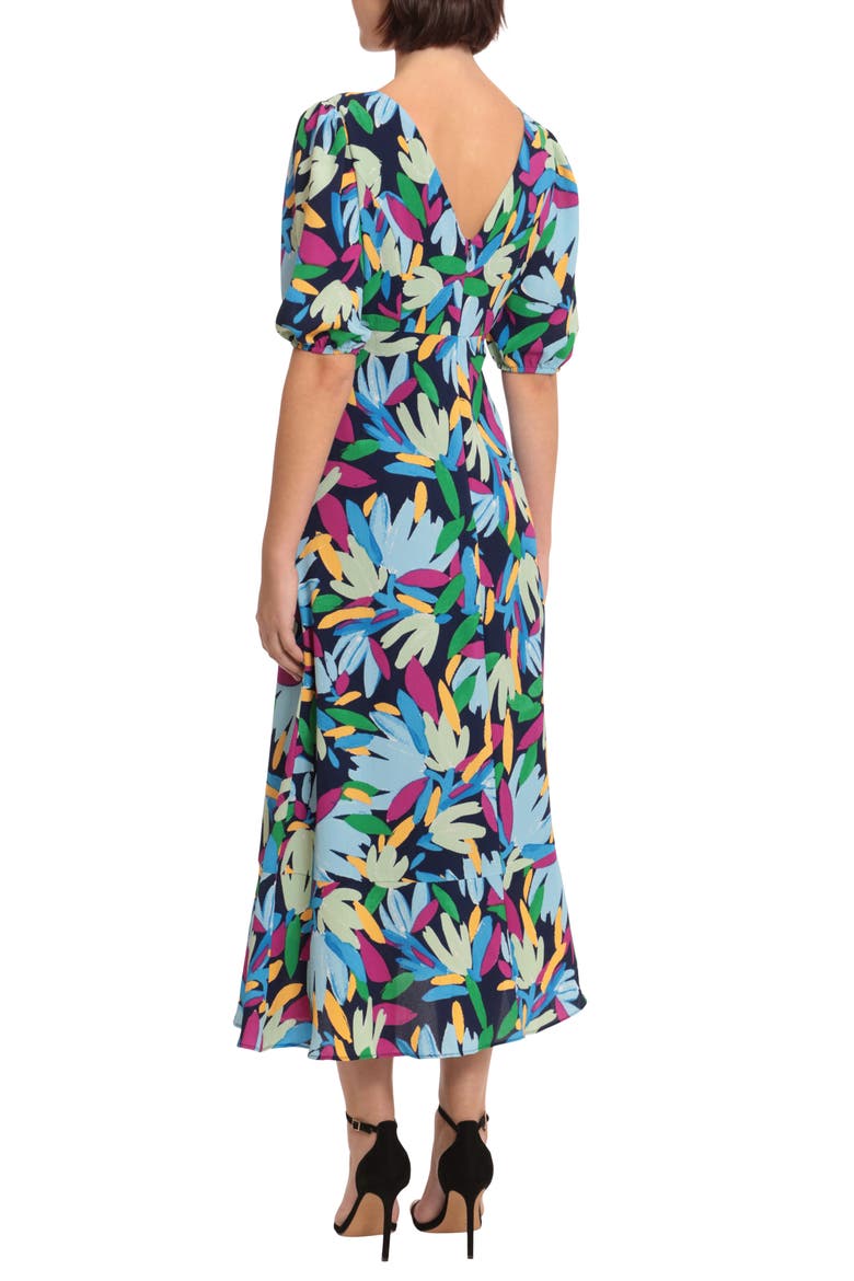 Floral Puff Sleeve Maxi Dress, Alternate, color, NAVY/ LIGHT BLUE