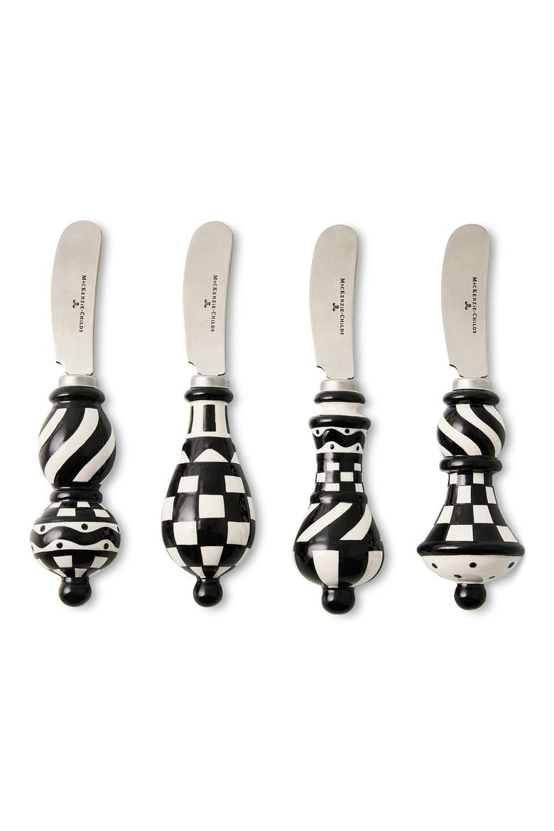Set of 4 Courtly Check Party Spreaders, Main, color, BLACK