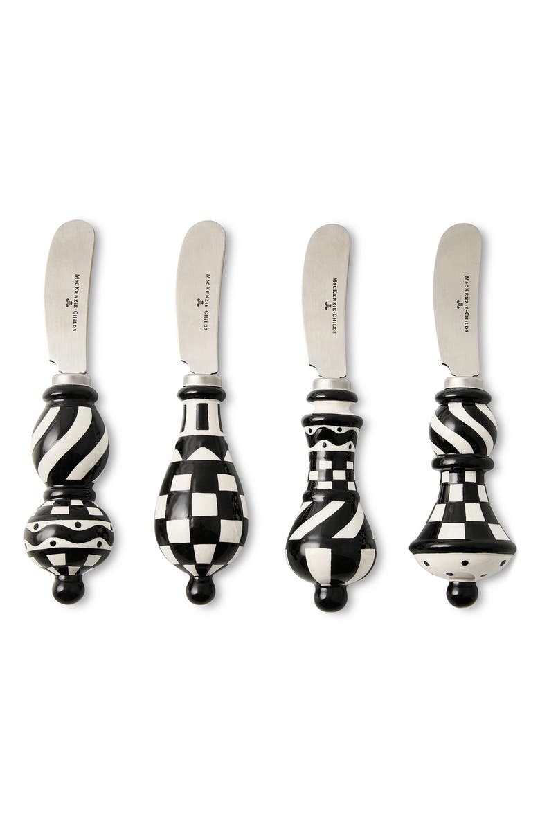 MACKENZIE CHILDS Set of 4 Courtly Check Party Spreaders, Main, color, Black