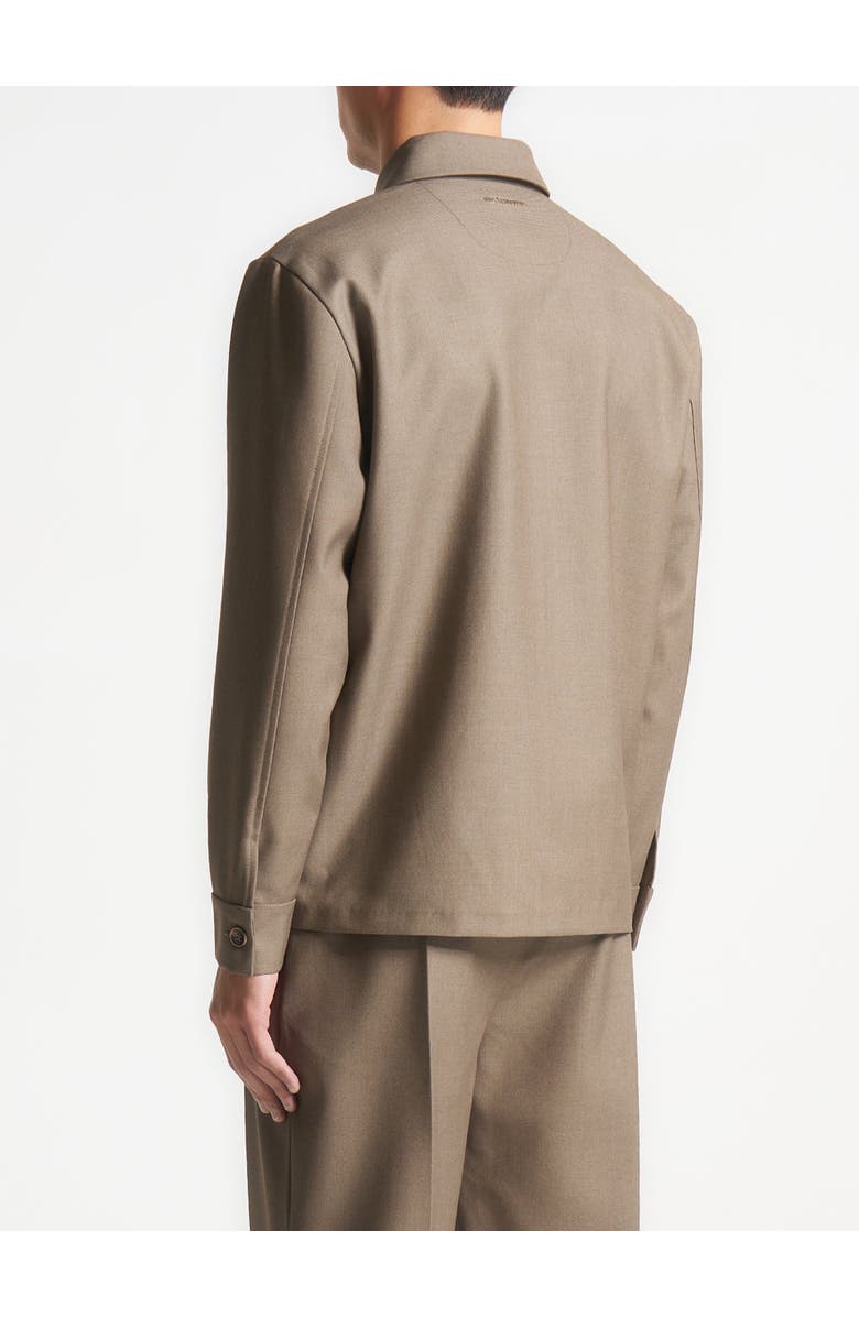 Manière De Voir Leo Hatched Tailored Long Sleeve Overshirt, Alternate, color, Khaki