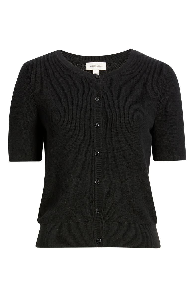 Mavi Jeans Short Sleeve Cotton Blend Cardigan, Alternate, color, Black