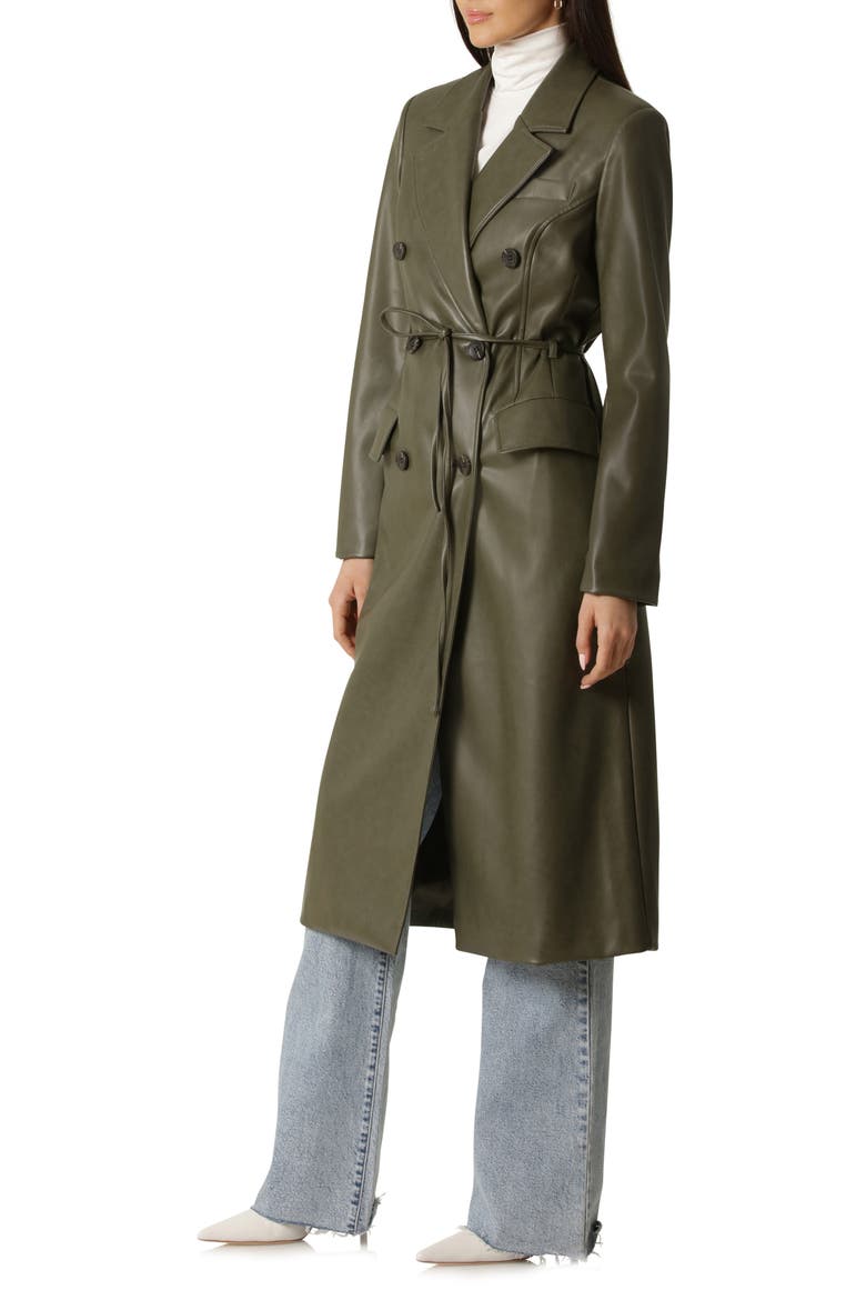 Faux Leather Trench Coat, Alternate, color, BAYLEAF