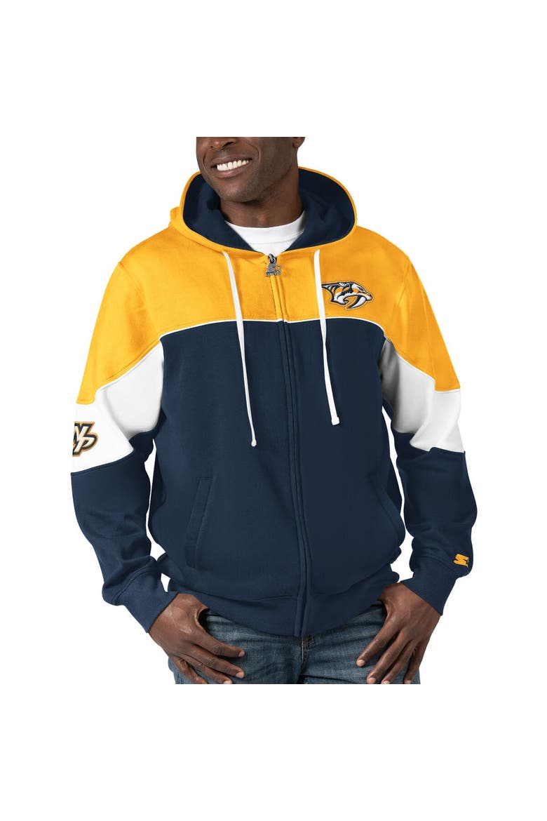 Men's Starter  Navy/Gold Nashville Predators Power Forward Full-Zip Hoodie, Alternate, color, Navy