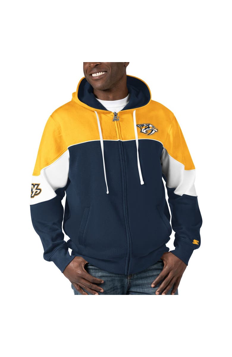 STARTER Men's Starter  Navy/Gold Nashville Predators Power Forward Full-Zip Hoodie, Alternate, color, Navy