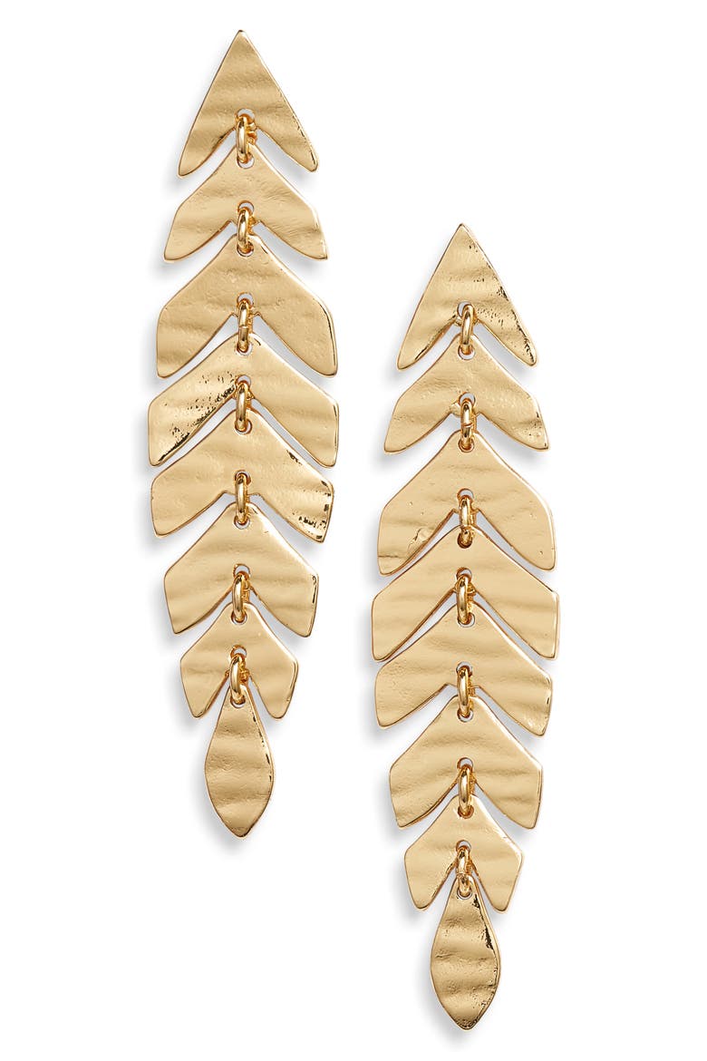 a new leaf linear drop earrings, Main, color, GOLD