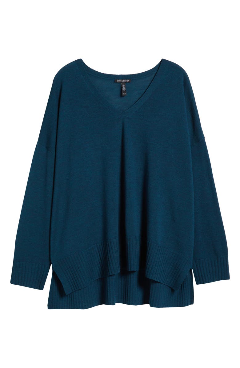 Eileen Fisher V-Neck Merino Wool Sweater, Alternate, color, Blue Spruce