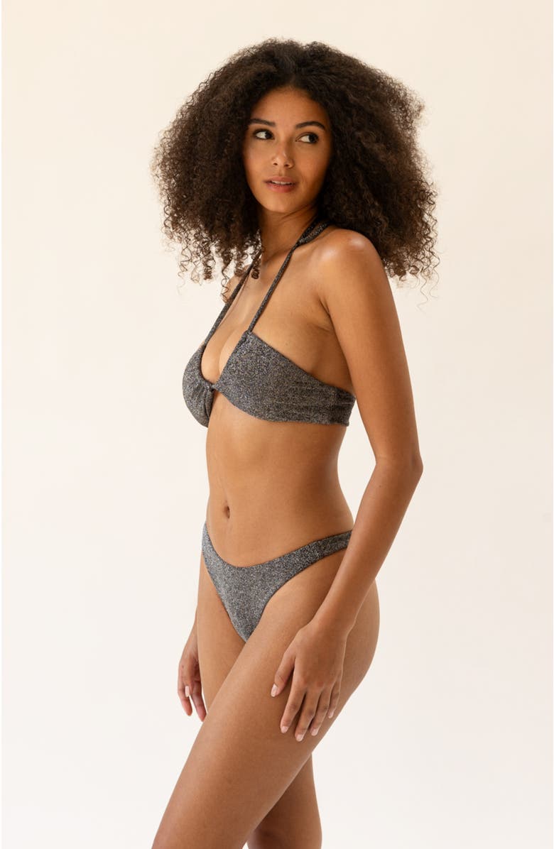 Dippin Daisys Amalfi String Tie Bandeau Bikini Top, Alternate, color, Sparkle Black