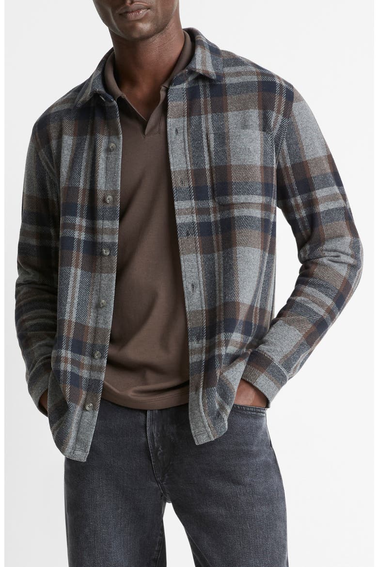 Plaid Knit Shirt Jacket, Main, color, MEDIUM HEATHER GREY COMBO
