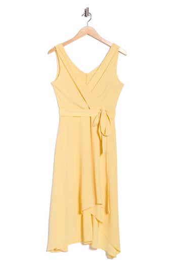 Connected Apparel Tie Belt Faux Wrap High-Low Dress