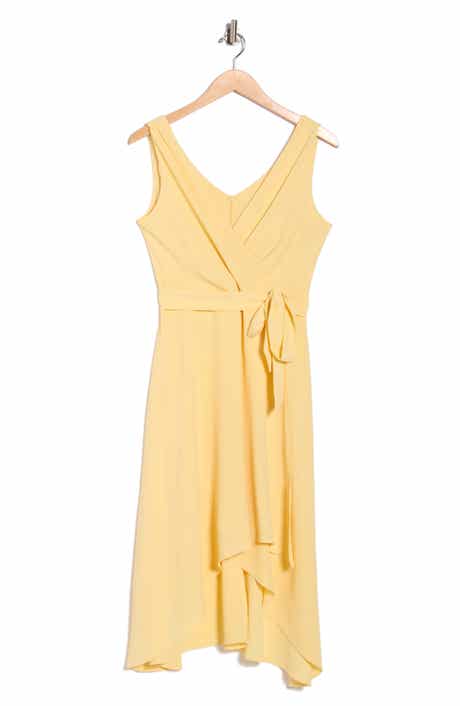 Connected Apparel Tie Belt Faux Wrap High-Low Dress