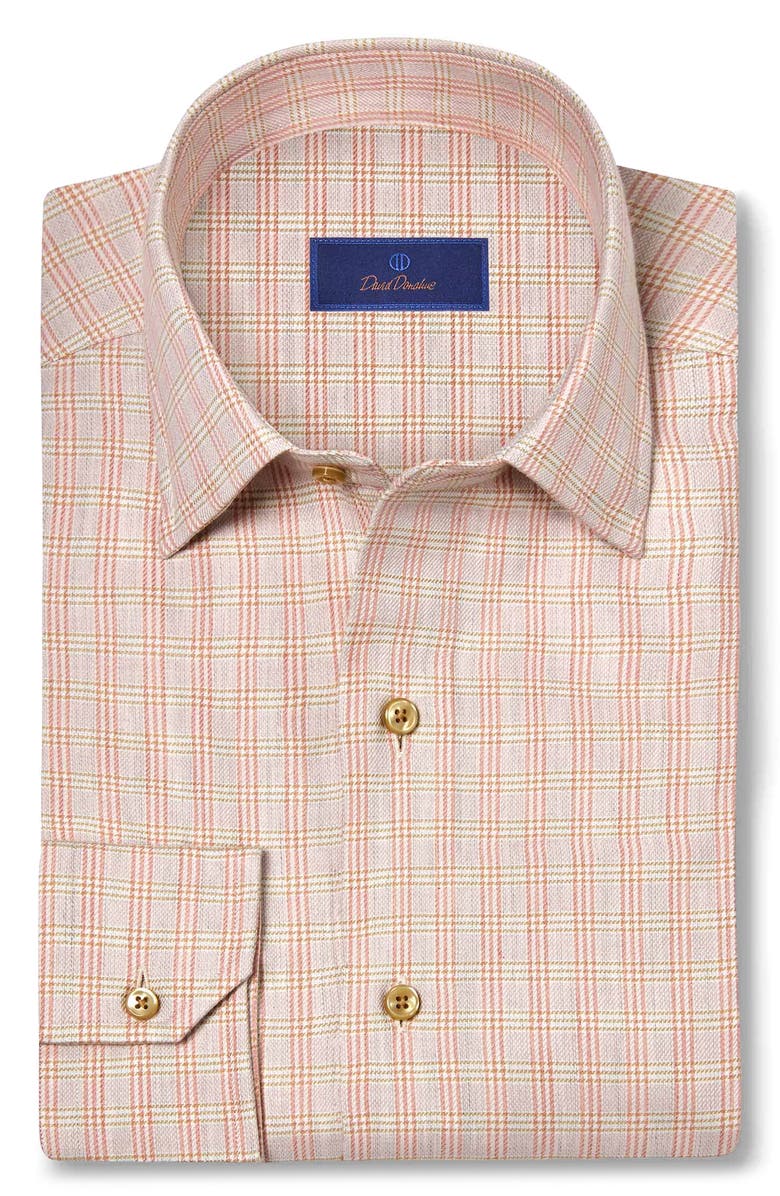 David Donahue Cotton & Cashmere Check Sport Shirt, Main, color, Pink/ Multi