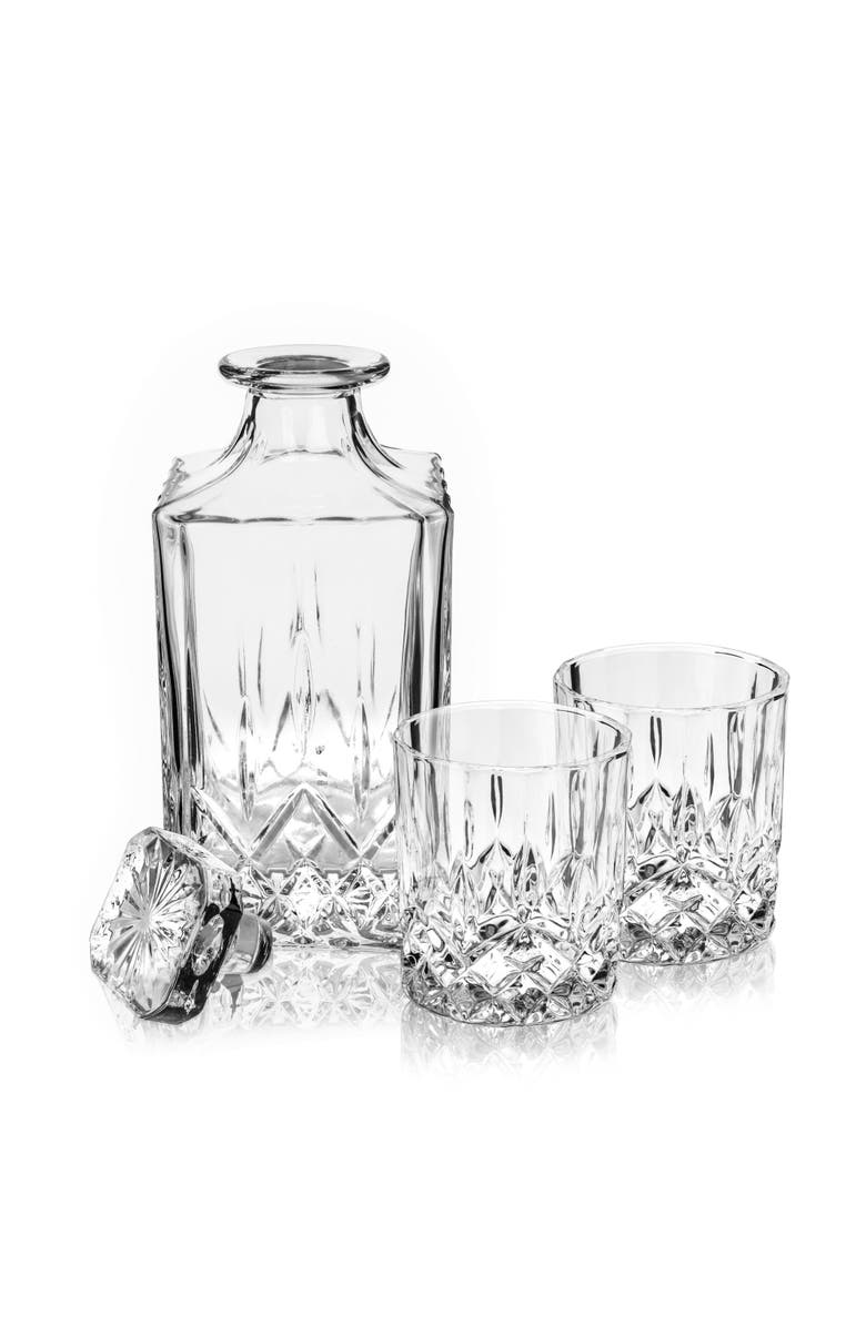 Viski Admiral Crystal 3-Piece Decanter & Tumbler Set, Main, color, Clear