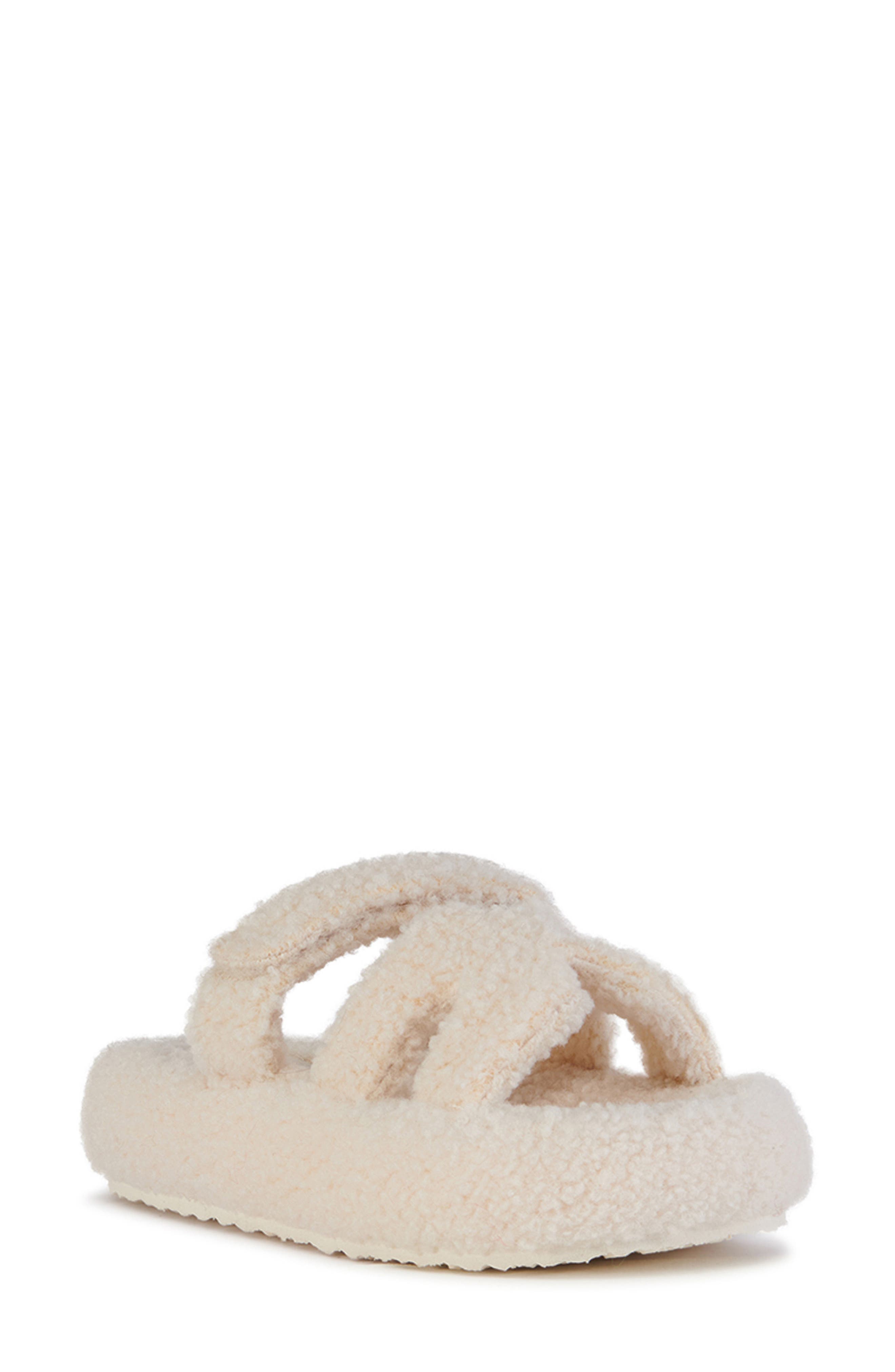 AZALEA WANG Honor Faux Shearling Platform Slide Sandal