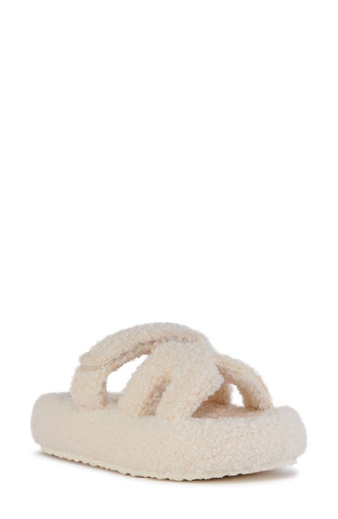 Honor Faux Shearling Platform Slide Sandal (Women)