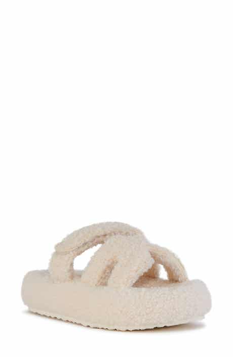 AZALEA WANG Honor Faux Shearling Platform Slide Sandal