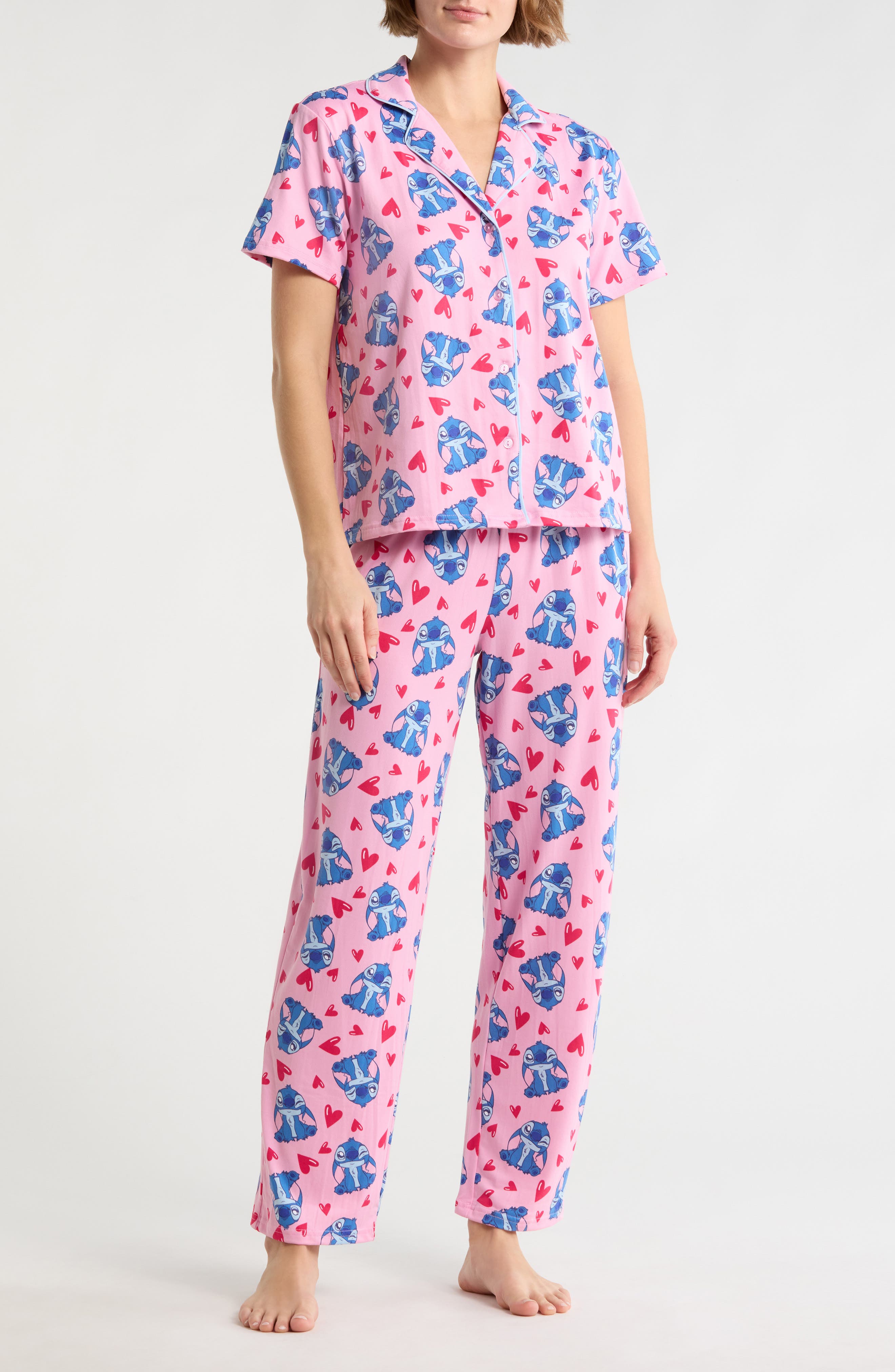 Lilo & Stitch Stitch Print Short Sleeve Top & Pants Pajamas