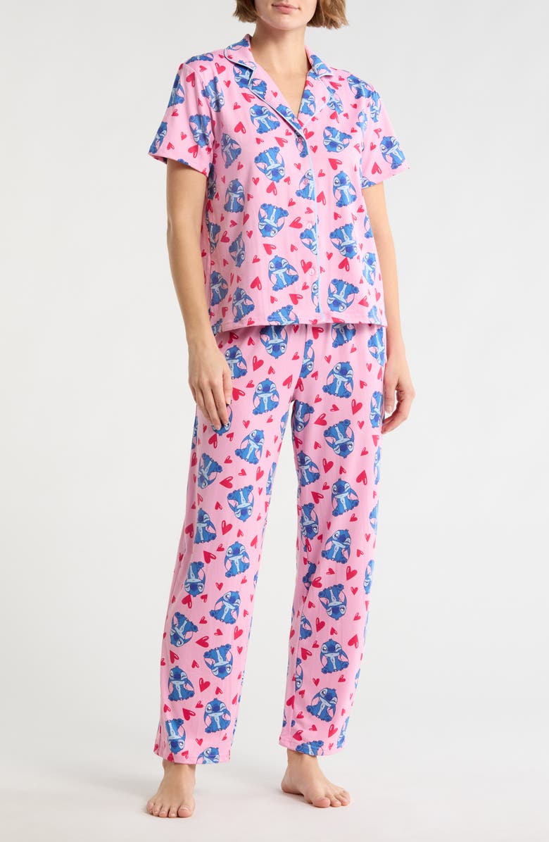 Lilo & Stitch Stitch Print Short Sleeve Top & Pants Pajamas, Main, color, Pk Print