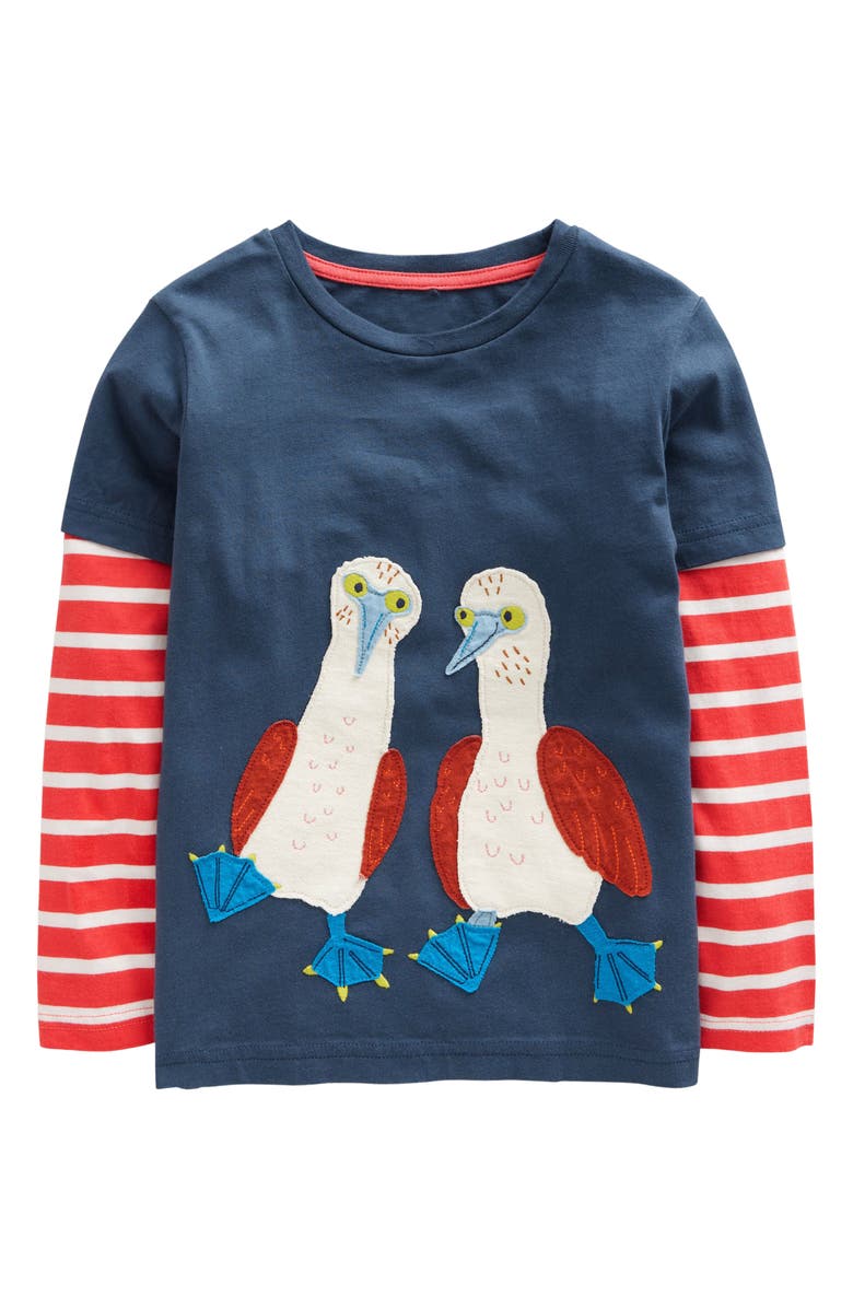 Mini Boden Kids' Funny Appliqué Long Sleeve Cotton T-Shirt, Main, color, 