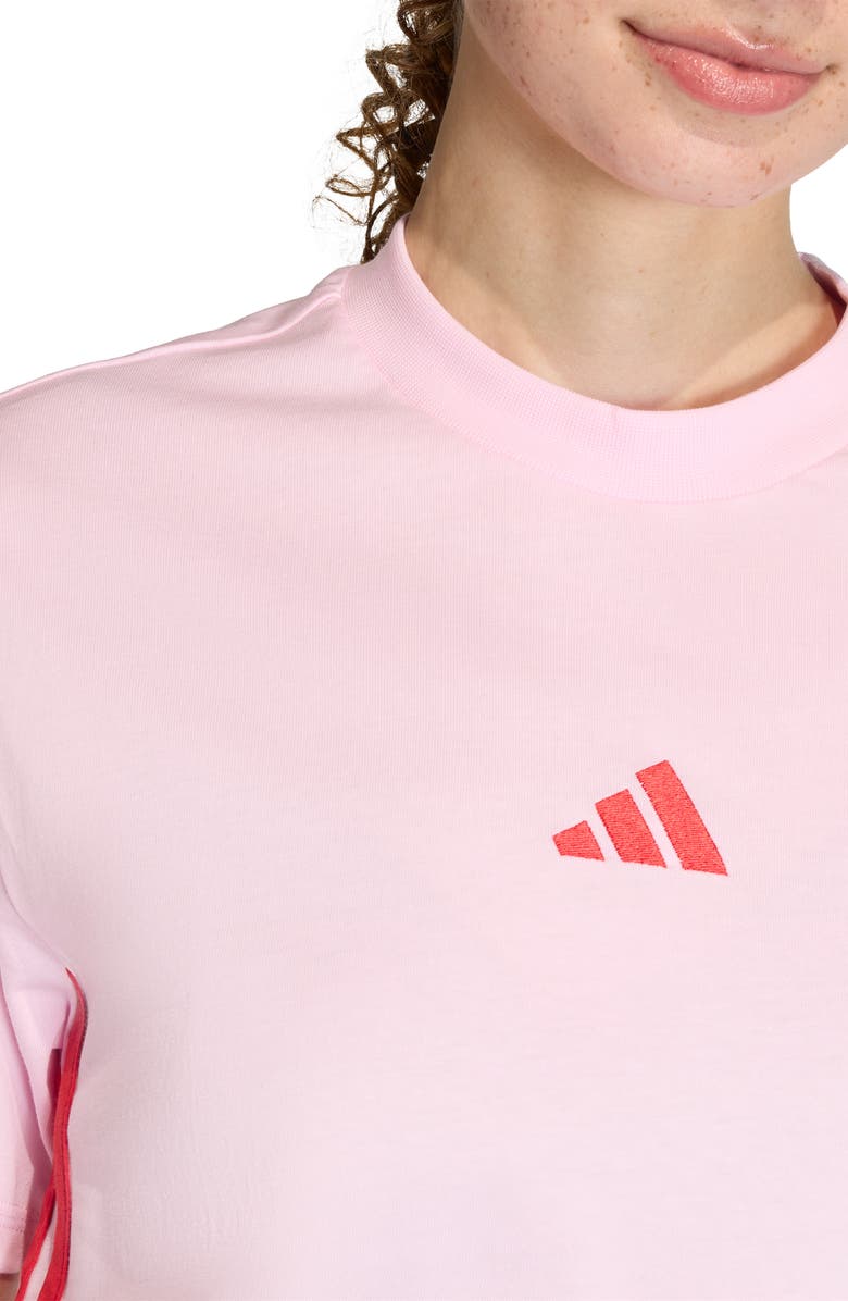 adidas 3-Stripes Cotton T-Shirt, Alternate, color, Clear Pink/ Pure Ruby