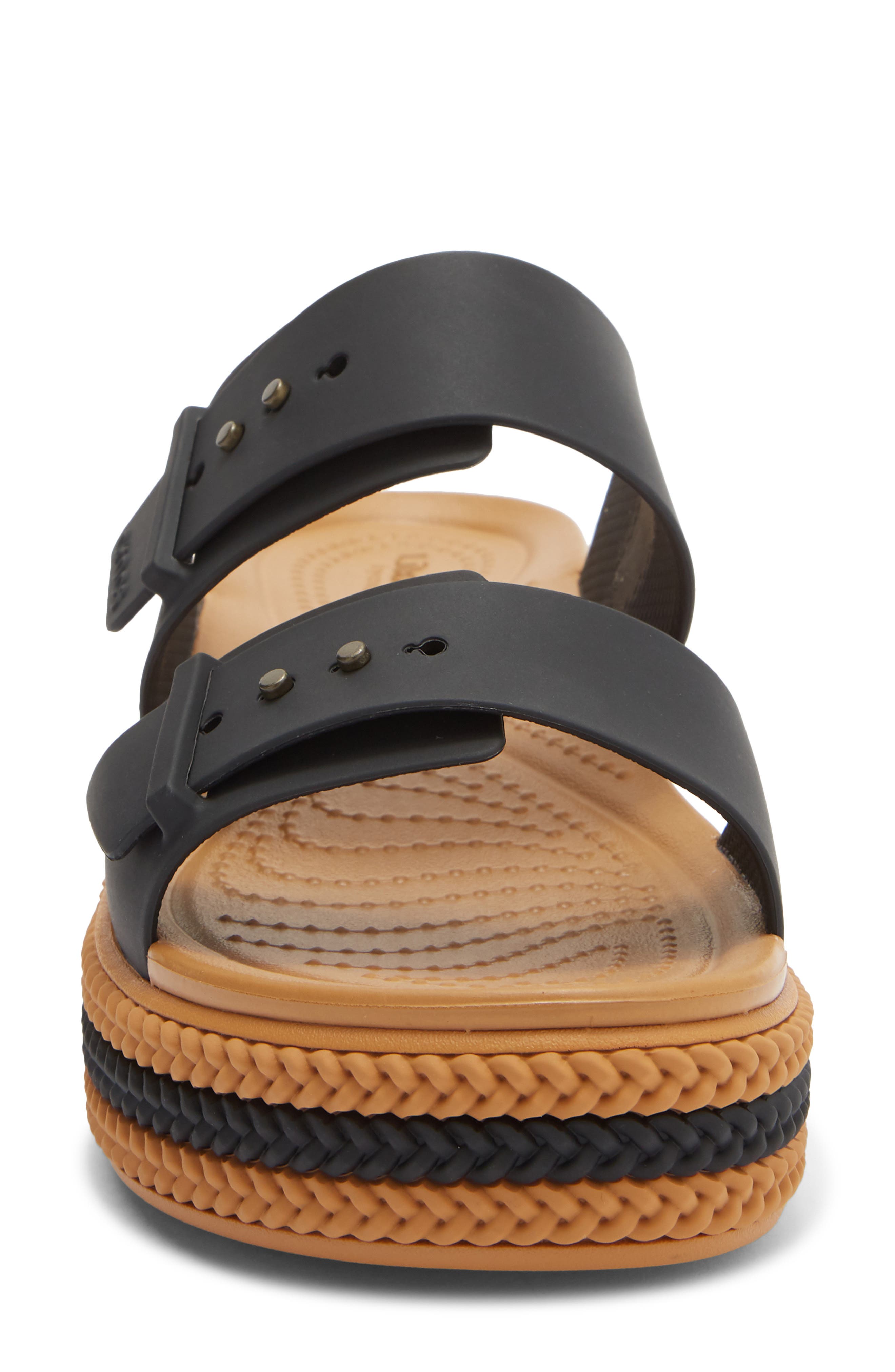 CROCS Brooklyn Buckle Wedge Slide Sandal, Alternate, color, Black