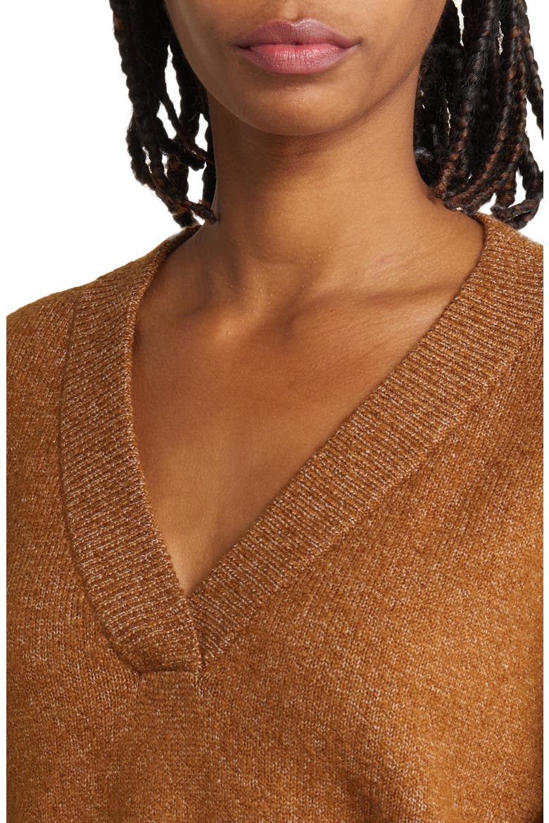 Oversize V-Neck Sweater, Alternate, color, BROWN TEMPLE