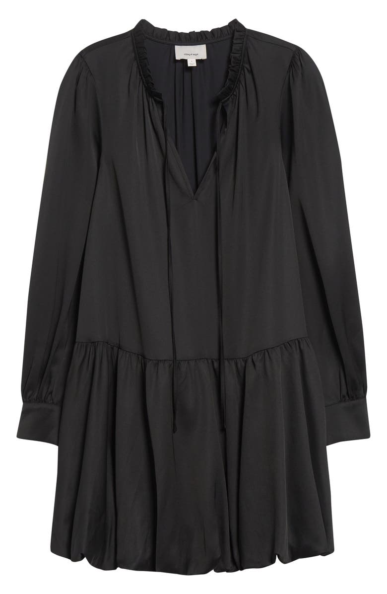 Cinq à Sept Valetta Bubble Hem Long Sleeve Satin Minidress, Alternate, color, Black