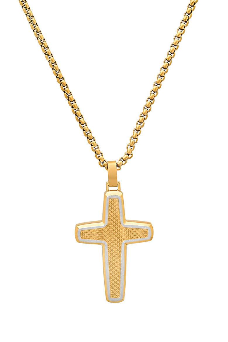 Men's Two-Tone Cross Pendant Necklace, Main, color, GOLD